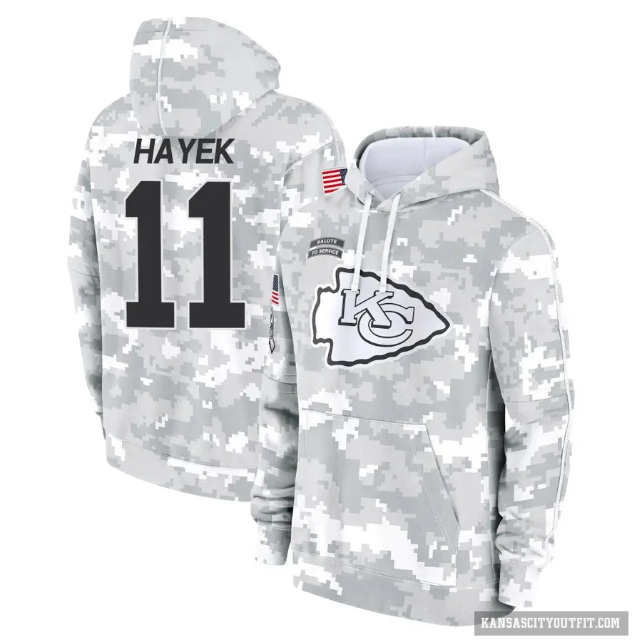 Men's ＃11 Jaaron Hayek Kansas City Chiefs Arctic Camo 2024 Salute to Service Club Fleece Pullover Hoodie