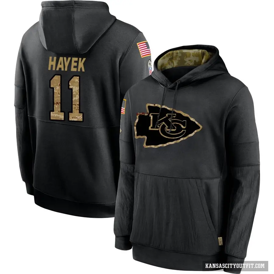 Men's ＃11 Jaaron Hayek Kansas City Chiefs Black 2020 Salute to Service Sideline Performance Pullover Hoodie