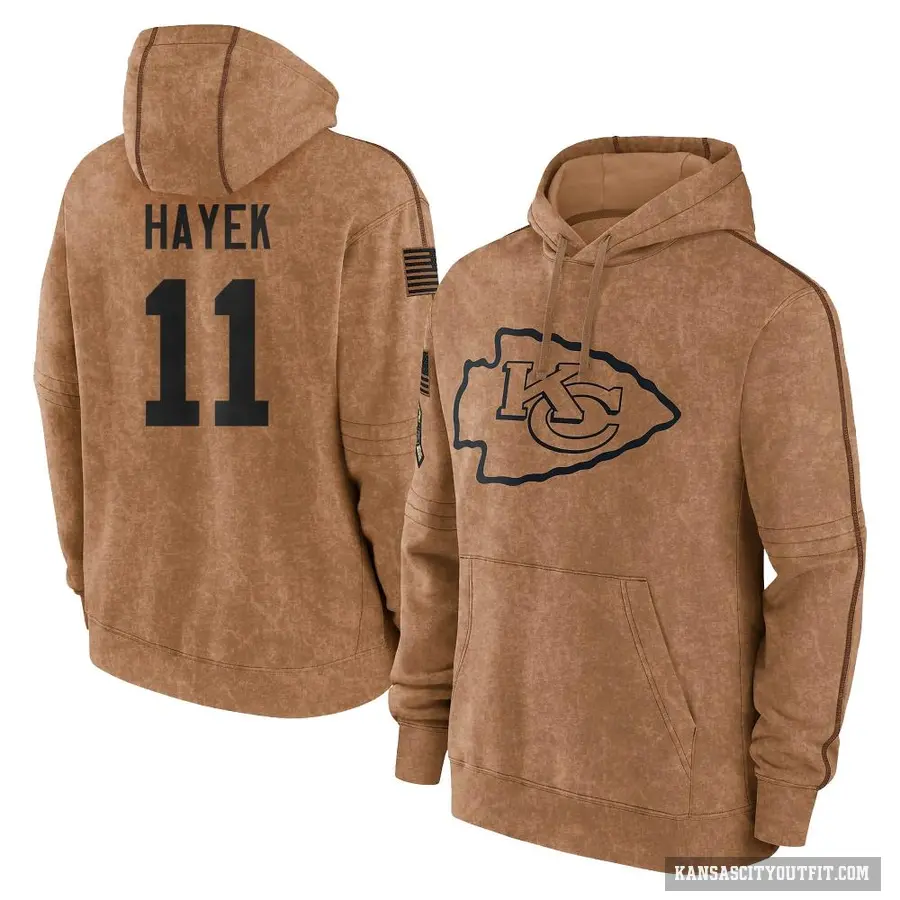 Men's ＃11 Jaaron Hayek Kansas City Chiefs Brown 2023 Salute To Service Club Pullover Hoodie