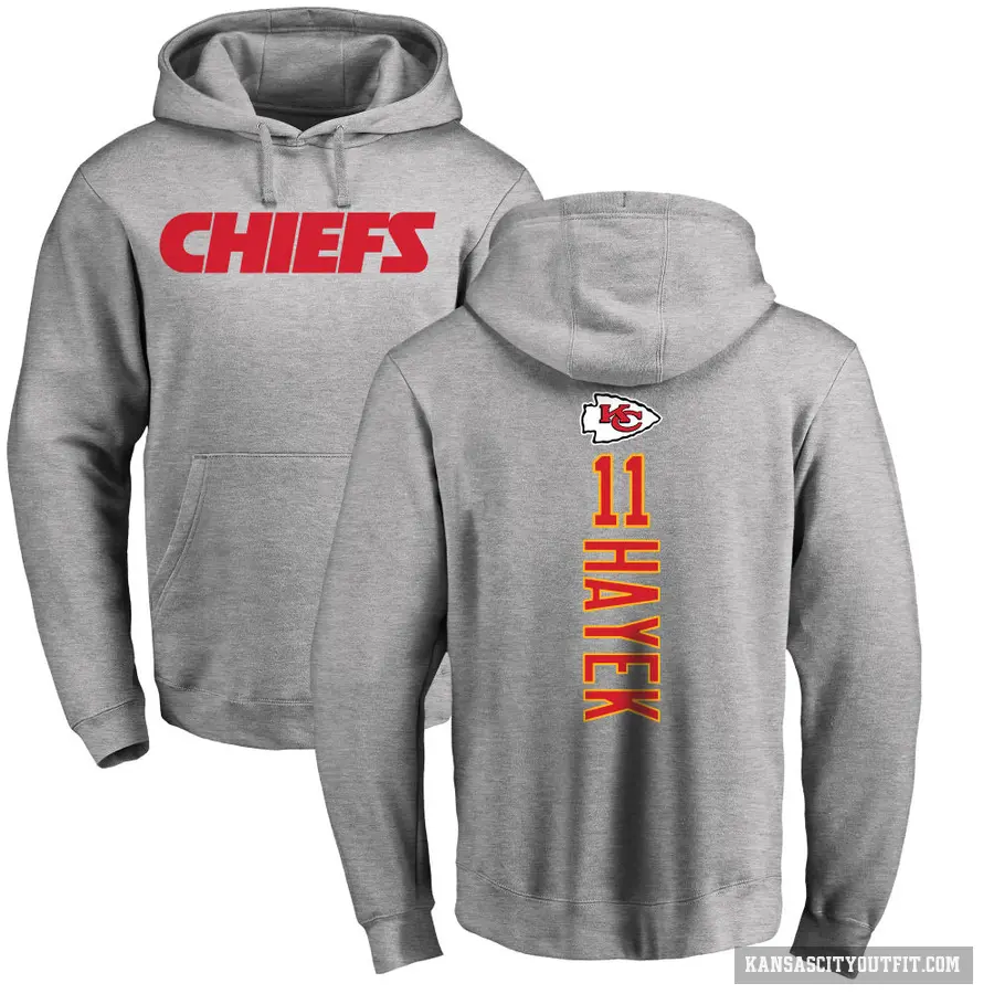 Men's ＃11 Jaaron Hayek Kansas City Chiefs Pro Line Ash Backer Pullover Hoodie