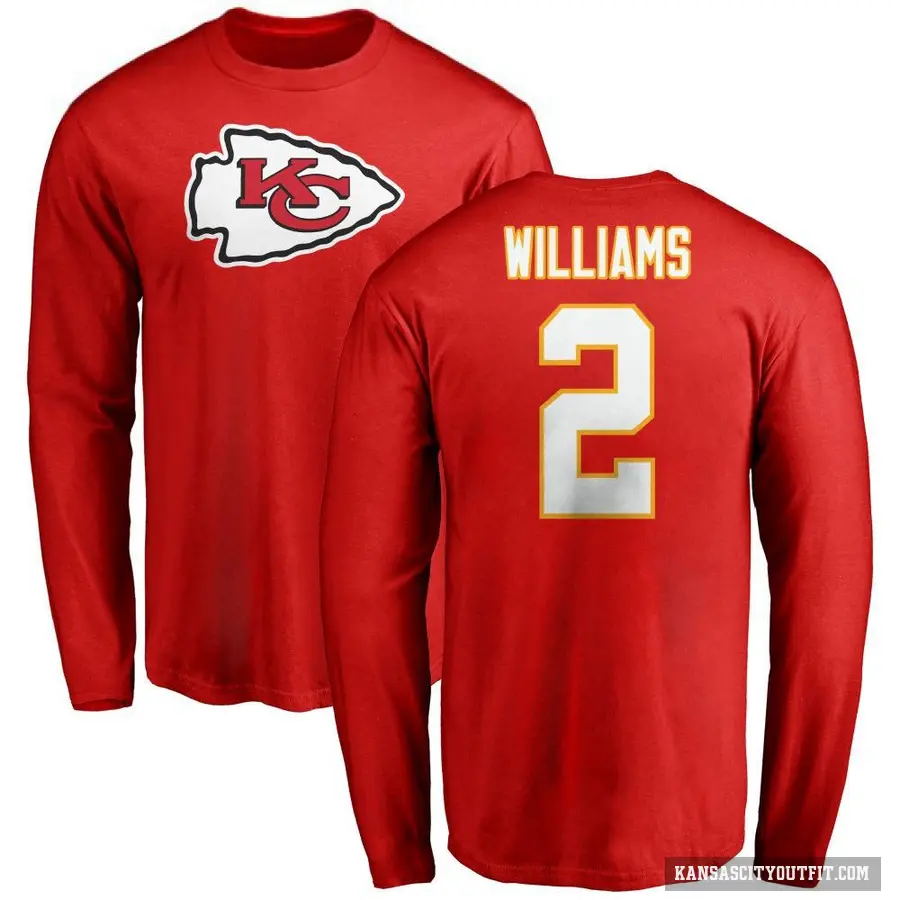 Men's ＃2 Joshua Williams Kansas City Chiefs Red Logo Long Sleeve T-Shirt