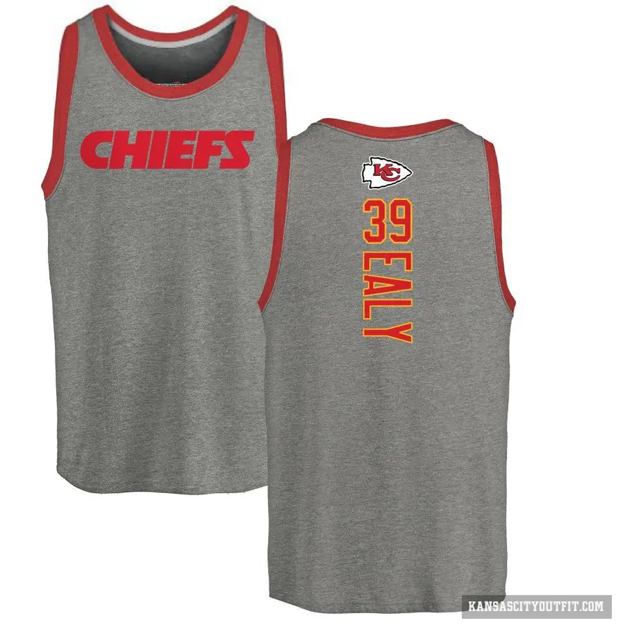 Men's ＃39 Jerrion Ealy Kansas City Chiefs Ash Backer Tank Top