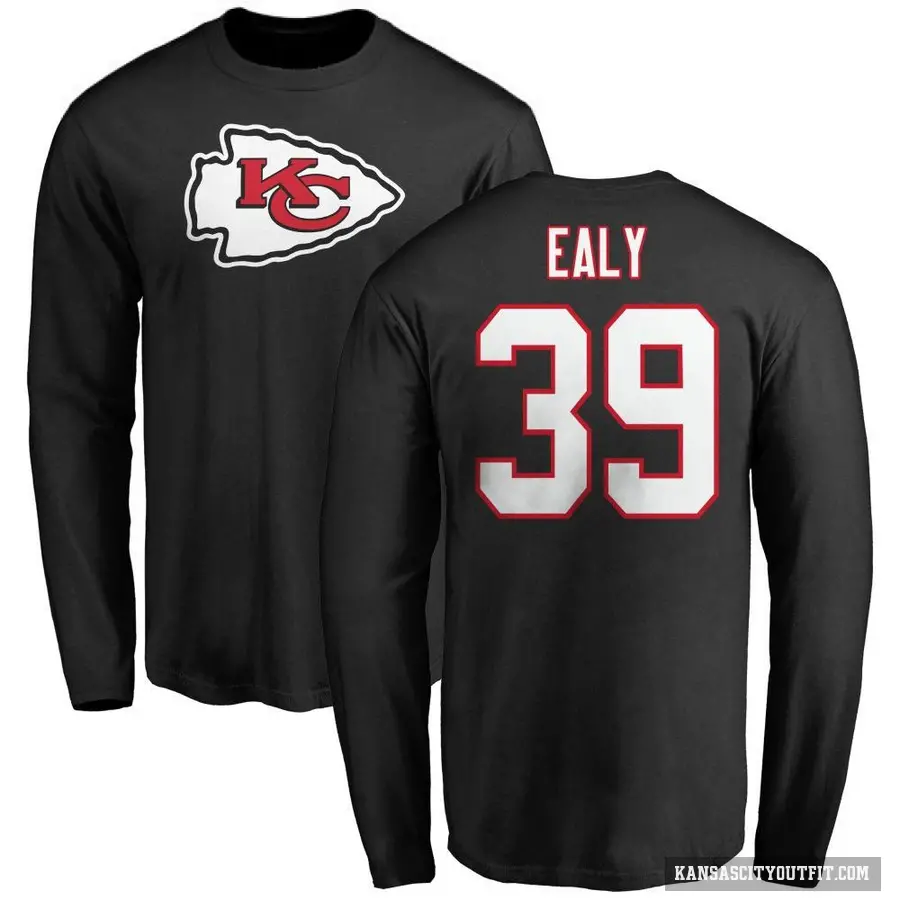 Men's ＃39 Jerrion Ealy Kansas City Chiefs Black Logo Long Sleeve T-Shirt