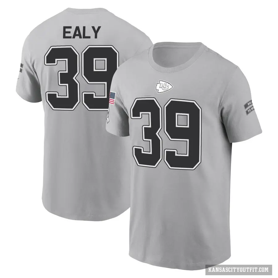 Men's ＃39 Jerrion Ealy Kansas City Chiefs Gray 2024 Salute to Service T-Shirt