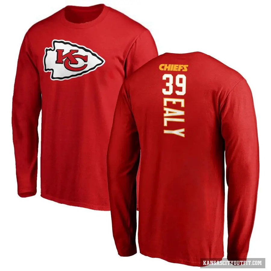 Men's ＃39 Jerrion Ealy Kansas City Chiefs Red Backer Long Sleeve T-Shirt