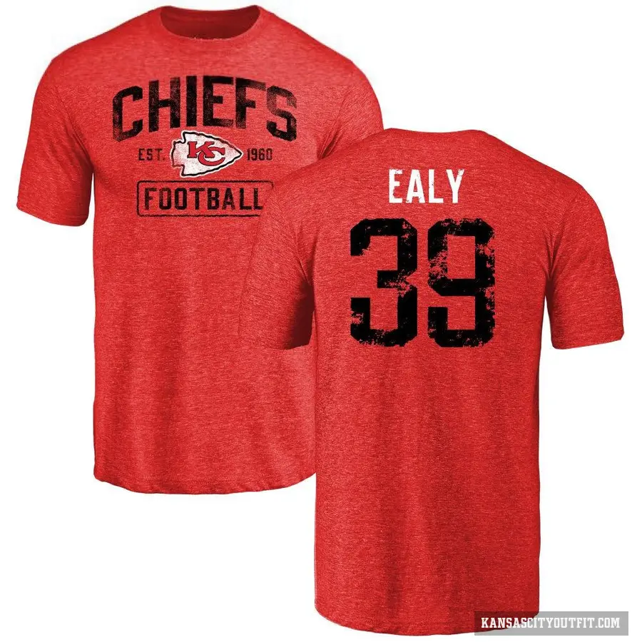 Men's ＃39 Jerrion Ealy Kansas City Chiefs Red Distressed T-Shirt