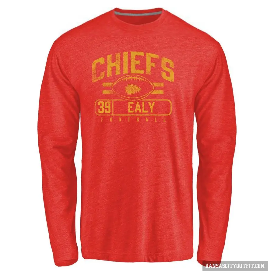 Men's ＃39 Jerrion Ealy Kansas City Chiefs Red Flanker Long Sleeve T-Shirt