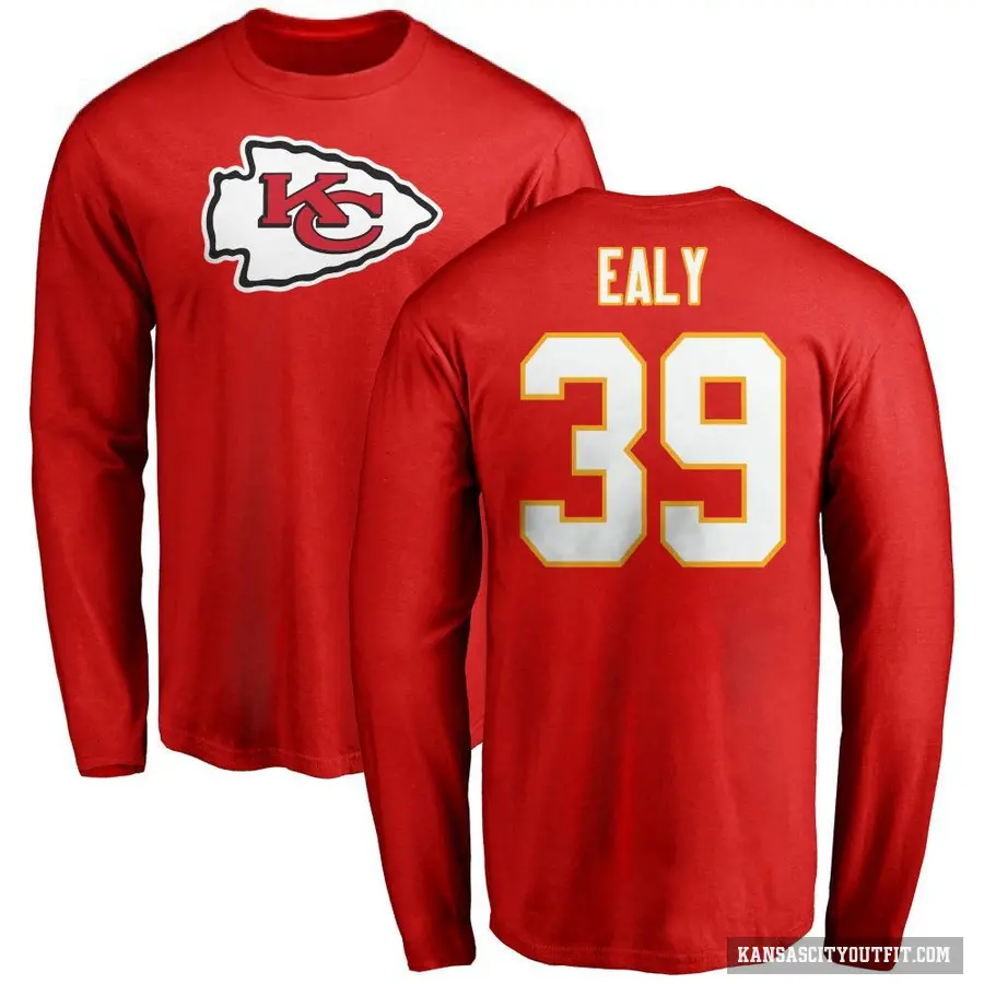 Men's ＃39 Jerrion Ealy Kansas City Chiefs Red Logo Long Sleeve T-Shirt