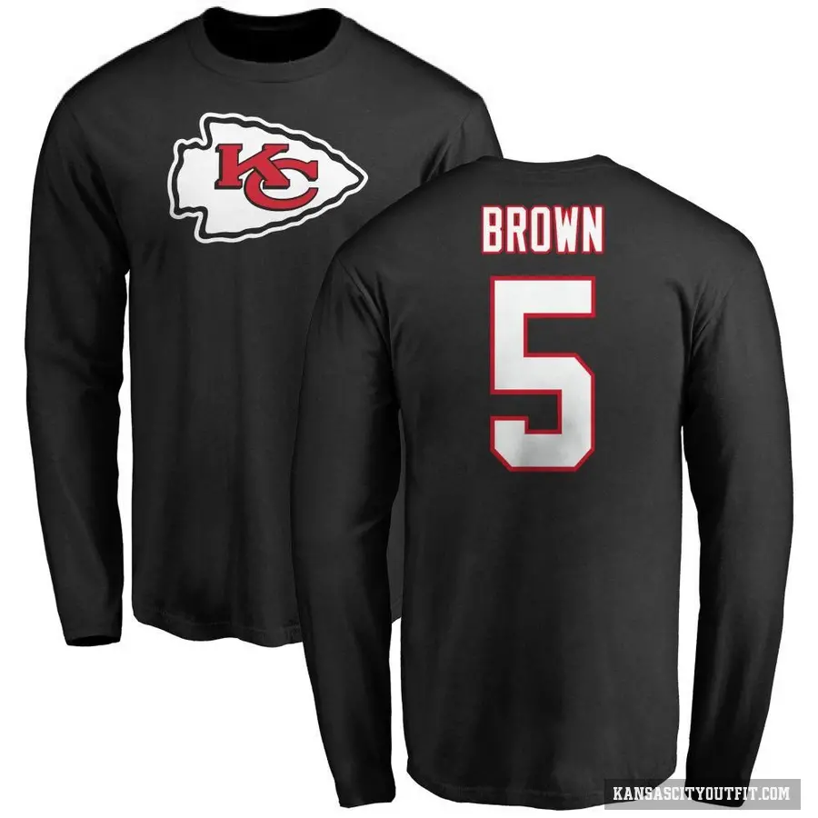 Men's ＃5 Hollywood Brown Kansas City Chiefs Black Logo Long Sleeve T-Shirt