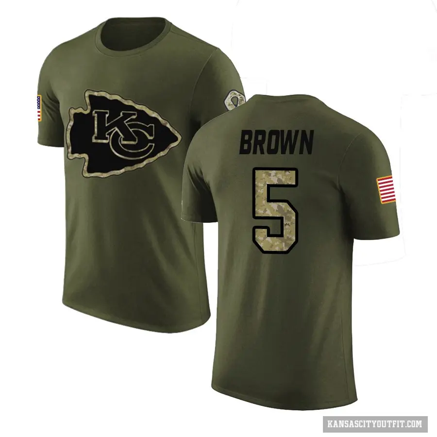 Men's ＃5 Hollywood Brown Kansas City Chiefs Brown Olive Salute to Service T-Shirt