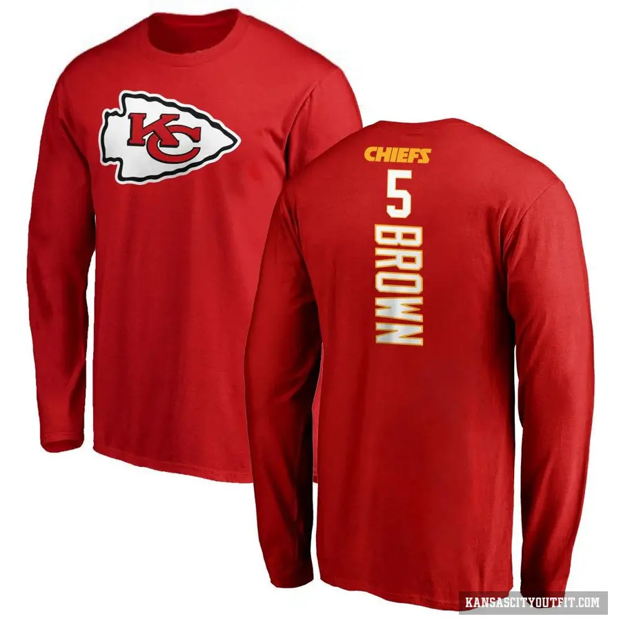 Men's ＃5 Hollywood Brown Kansas City Chiefs Red Backer Long Sleeve T-Shirt