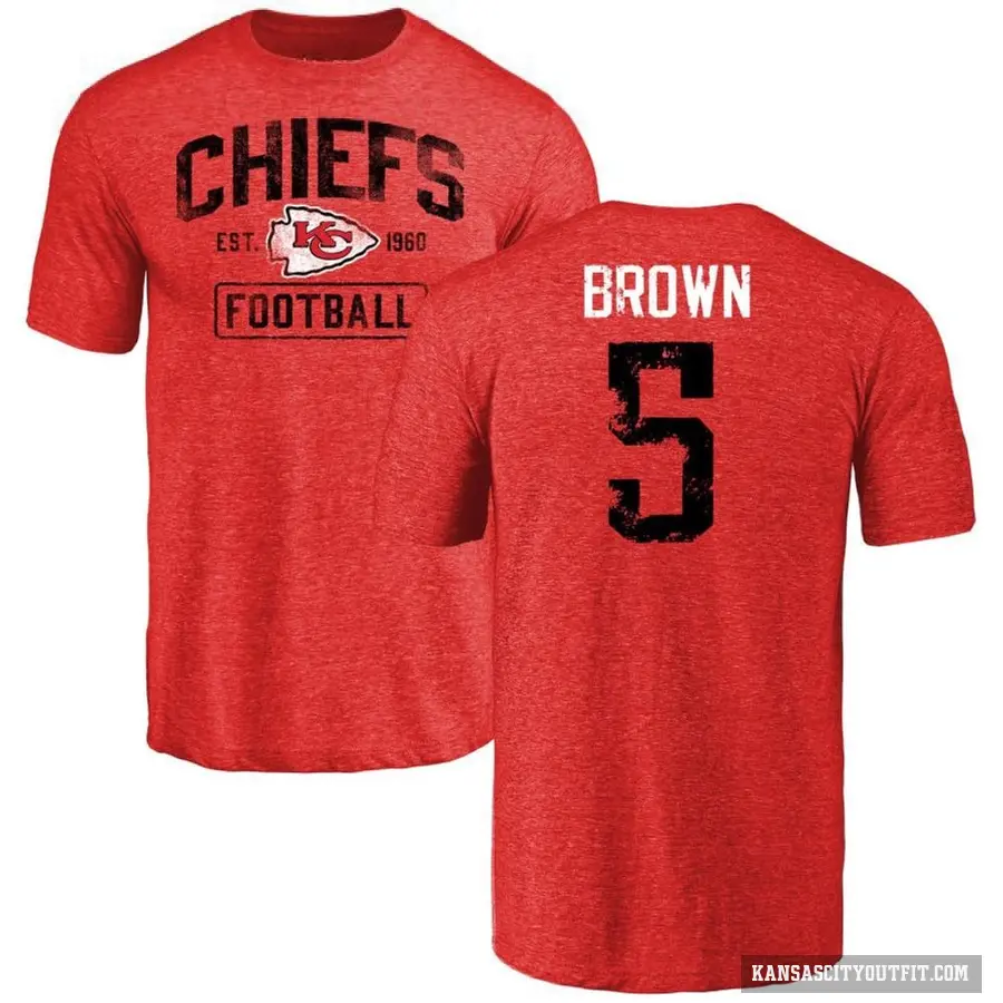 Men's ＃5 Hollywood Brown Kansas City Chiefs Red Distressed T-Shirt