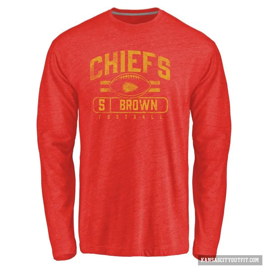 Men's ＃5 Hollywood Brown Kansas City Chiefs Red Flanker Long Sleeve T-Shirt