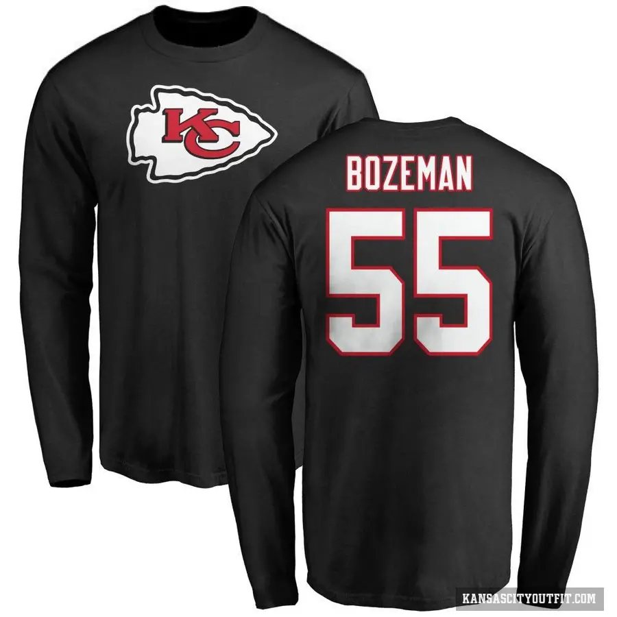 Men's ＃55 Swayze Bozeman Kansas City Chiefs Black Logo Long Sleeve T-Shirt