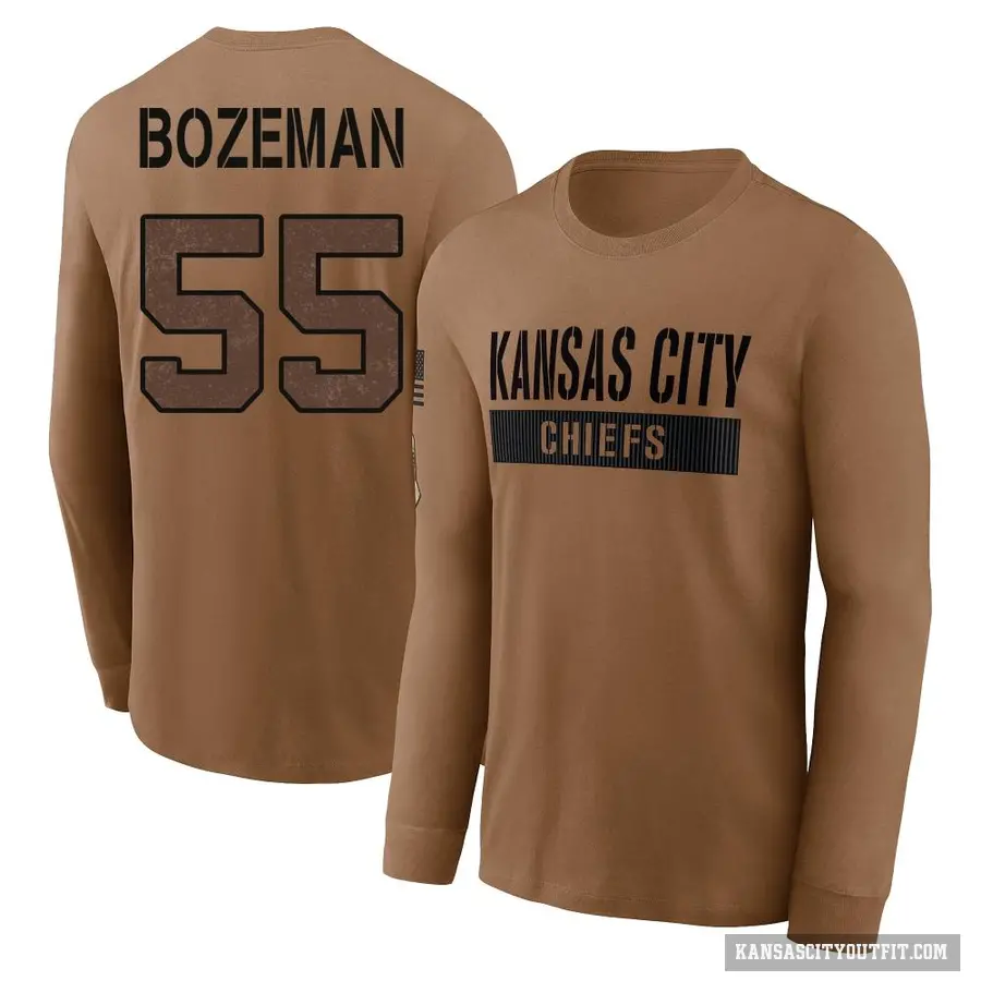 Men's ＃55 Swayze Bozeman Kansas City Chiefs Brown 2023 Salute To Service Long Sleeve T-Shirt