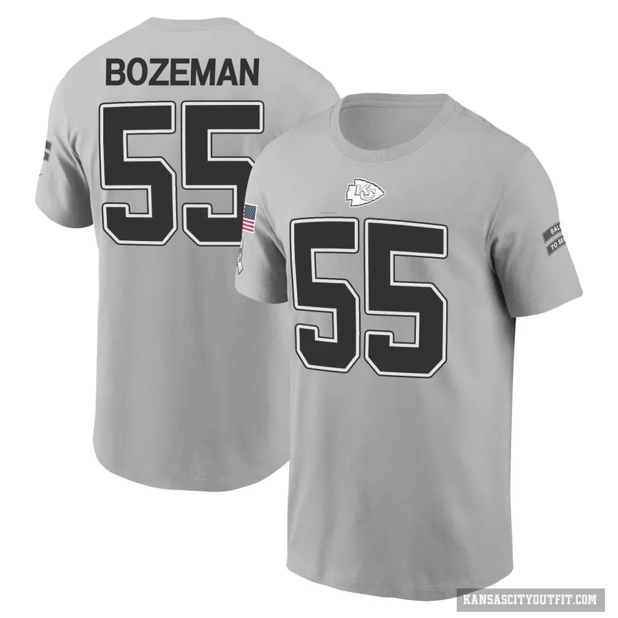 Men's ＃55 Swayze Bozeman Kansas City Chiefs Gray 2024 Salute to Service T-Shirt