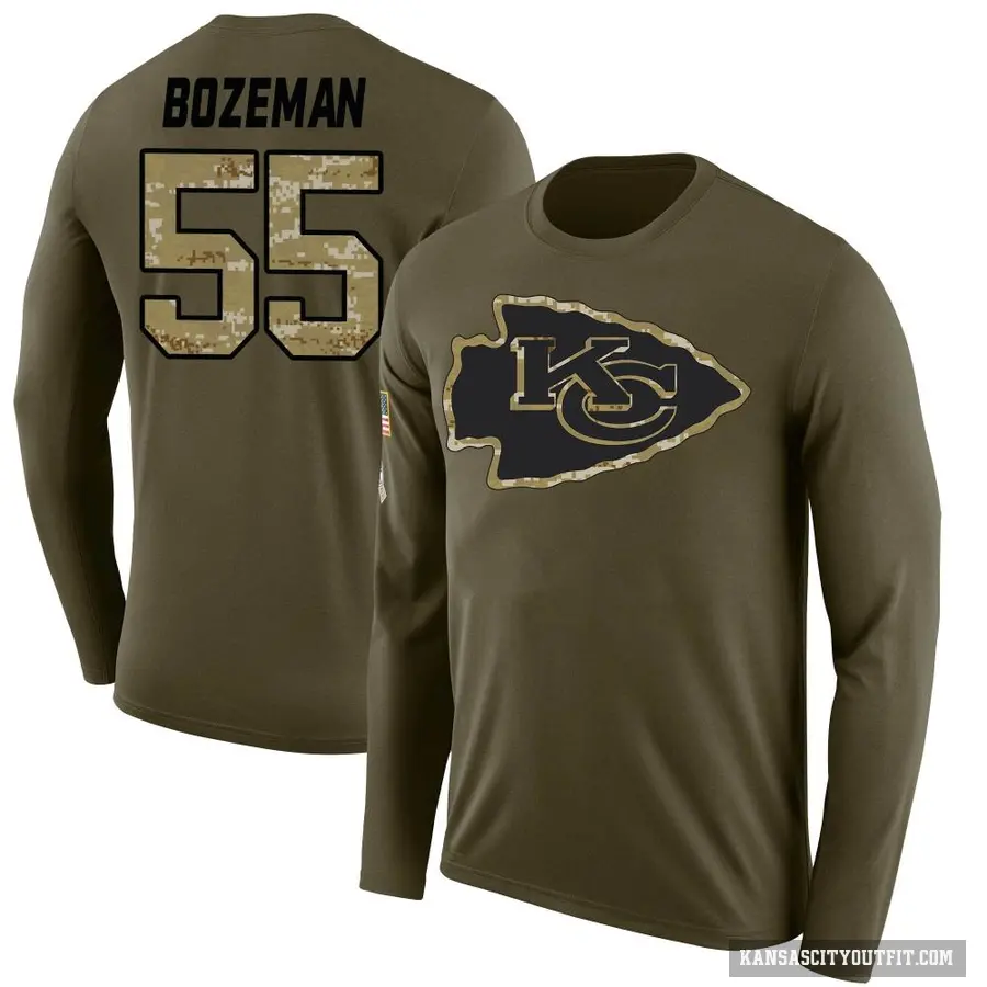 Men's ＃55 Swayze Bozeman Kansas City Chiefs Olive Salute to Service Sideline Long Sleeve T-Shirt