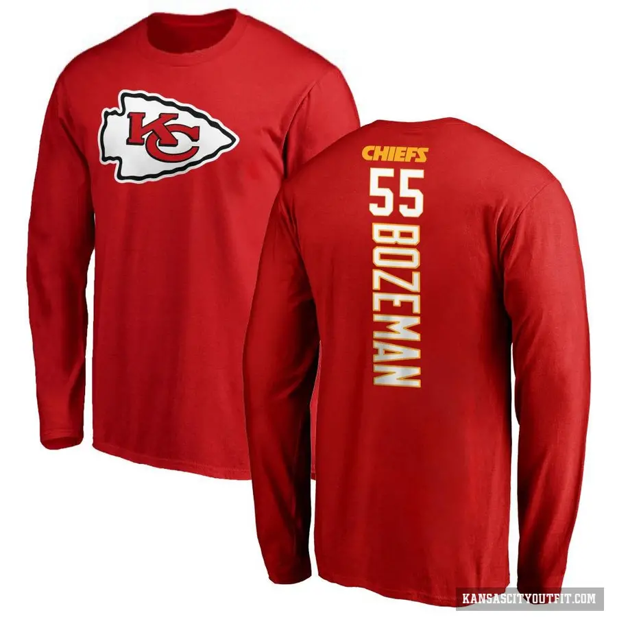 Men's ＃55 Swayze Bozeman Kansas City Chiefs Red Backer Long Sleeve T-Shirt