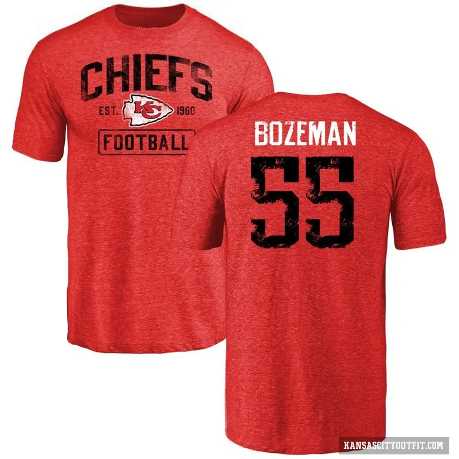 Men's ＃55 Swayze Bozeman Kansas City Chiefs Red Distressed T-Shirt