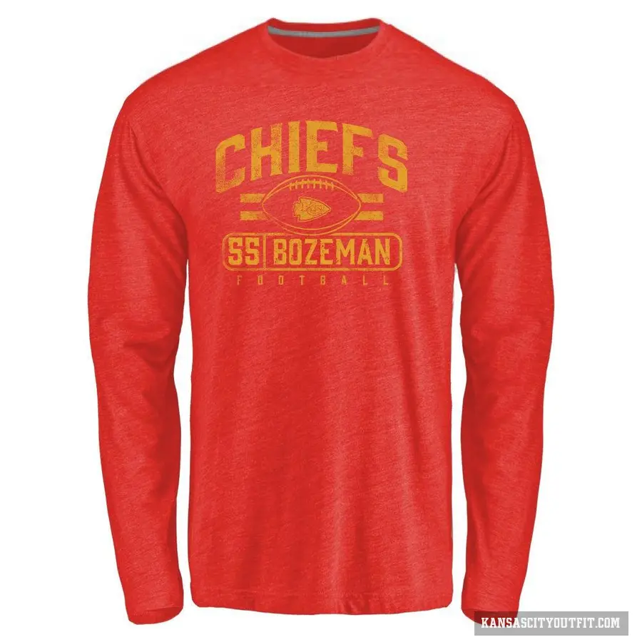 Men's ＃55 Swayze Bozeman Kansas City Chiefs Red Flanker Long Sleeve T-Shirt