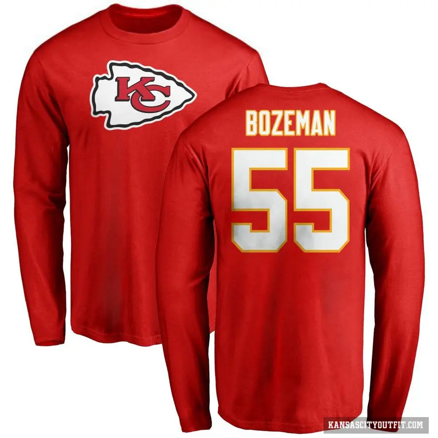 Men's ＃55 Swayze Bozeman Kansas City Chiefs Red Logo Long Sleeve T-Shirt