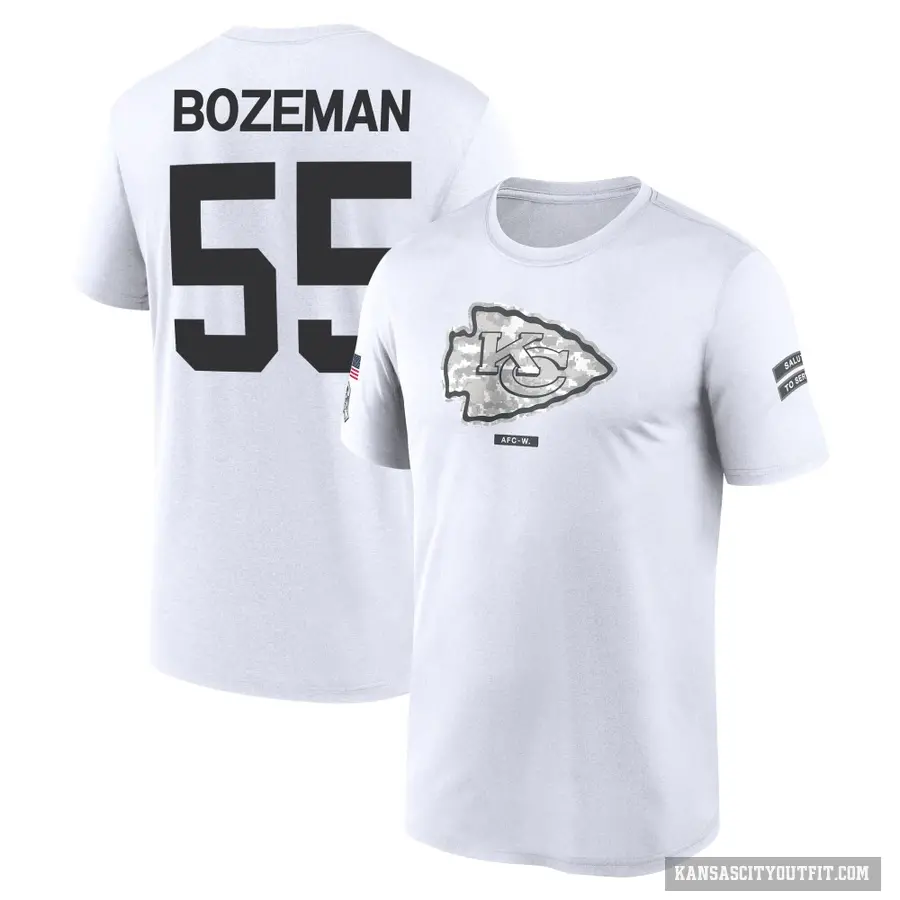 Men's ＃55 Swayze Bozeman Kansas City Chiefs White 2024 Salute to Service Performance T-Shirt