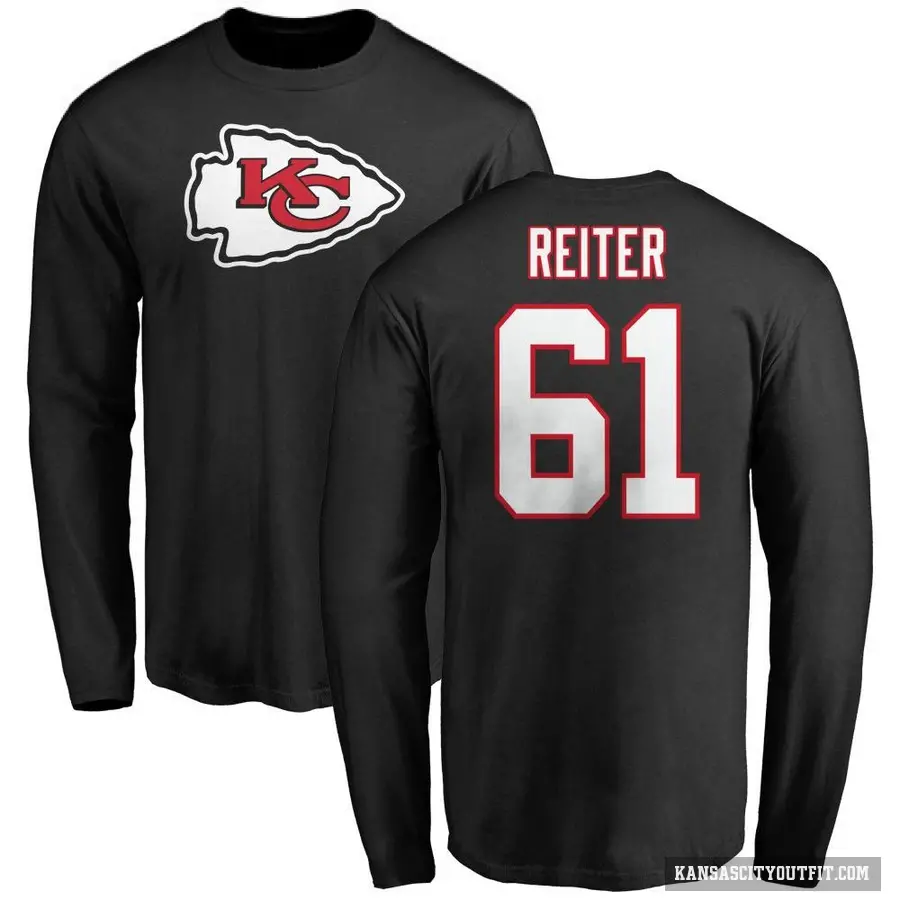 Men's ＃61 Austin Reiter Kansas City Chiefs Black Logo Long Sleeve T-Shirt