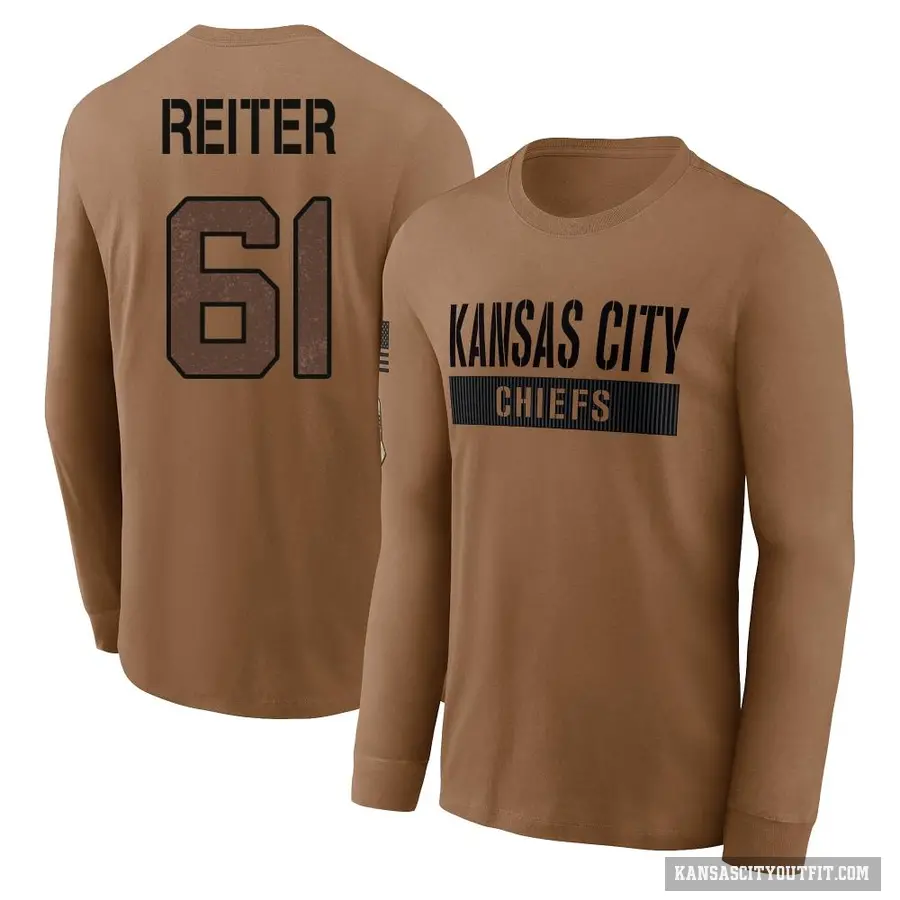 Men's ＃61 Austin Reiter Kansas City Chiefs Brown 2023 Salute To Service Long Sleeve T-Shirt