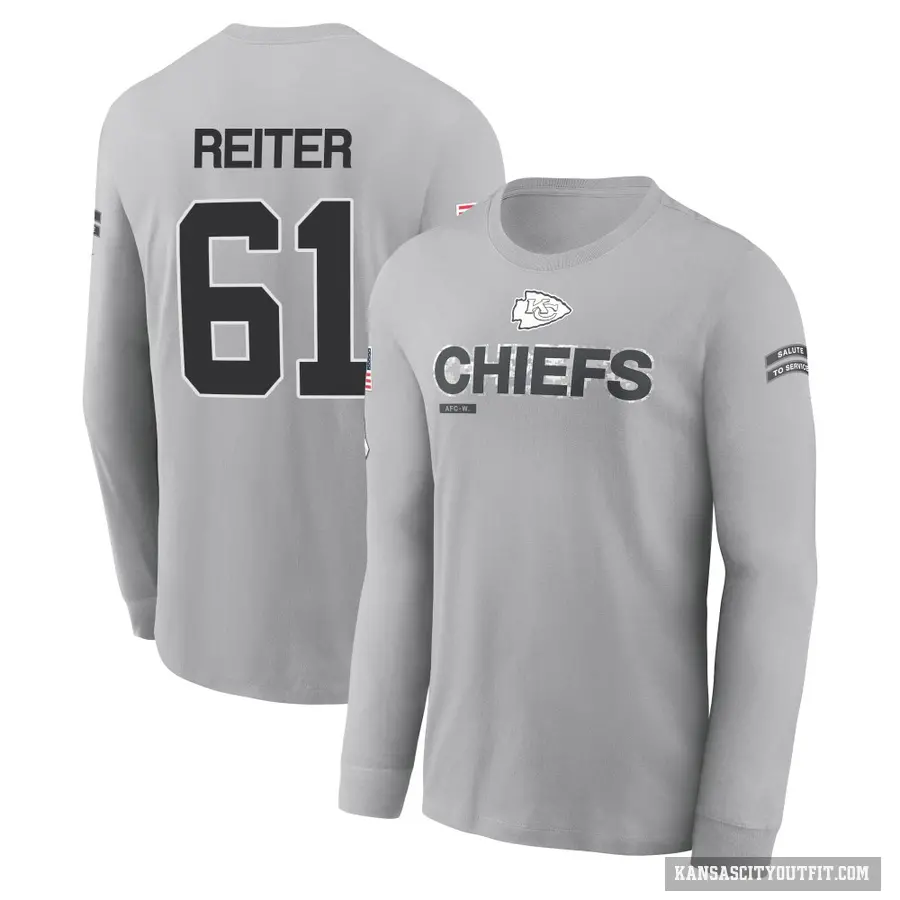 Men's ＃61 Austin Reiter Kansas City Chiefs Gray 2024 Salute to Service Long Sleeve T-Shirt