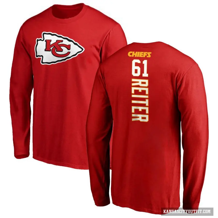 Men's ＃61 Austin Reiter Kansas City Chiefs Red Backer Long Sleeve T-Shirt