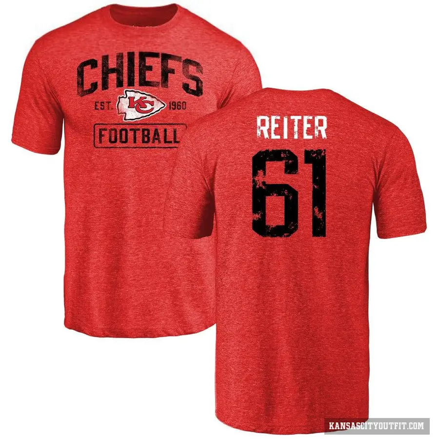 Men's ＃61 Austin Reiter Kansas City Chiefs Red Distressed T-Shirt