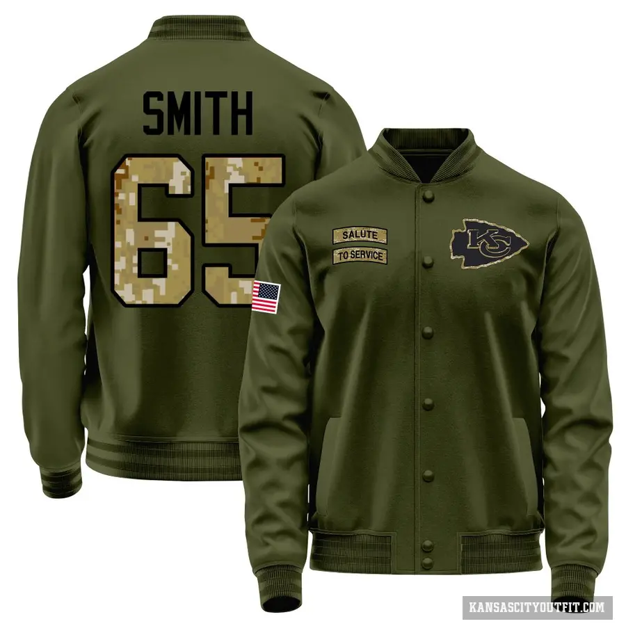 Men's ＃65 Trey Smith Kansas City Chiefs Olive Salute to Service Sideline Performance Jacket