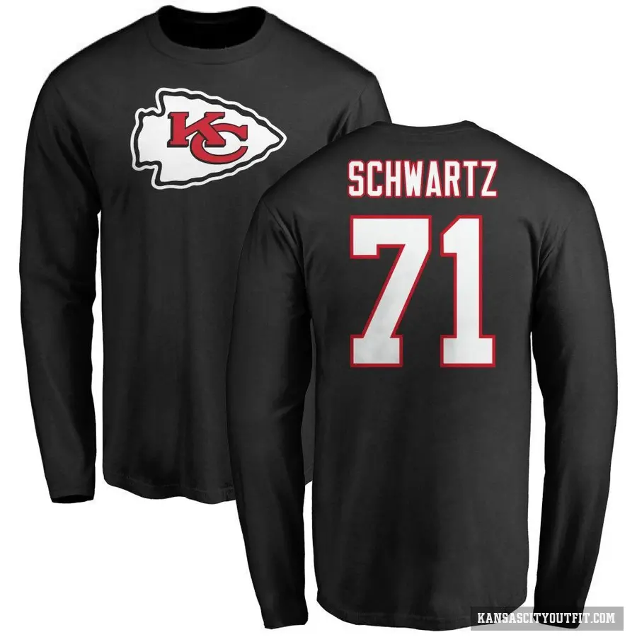 Men's ＃71 Mitchell Schwartz Kansas City Chiefs Black Logo Long Sleeve T-Shirt