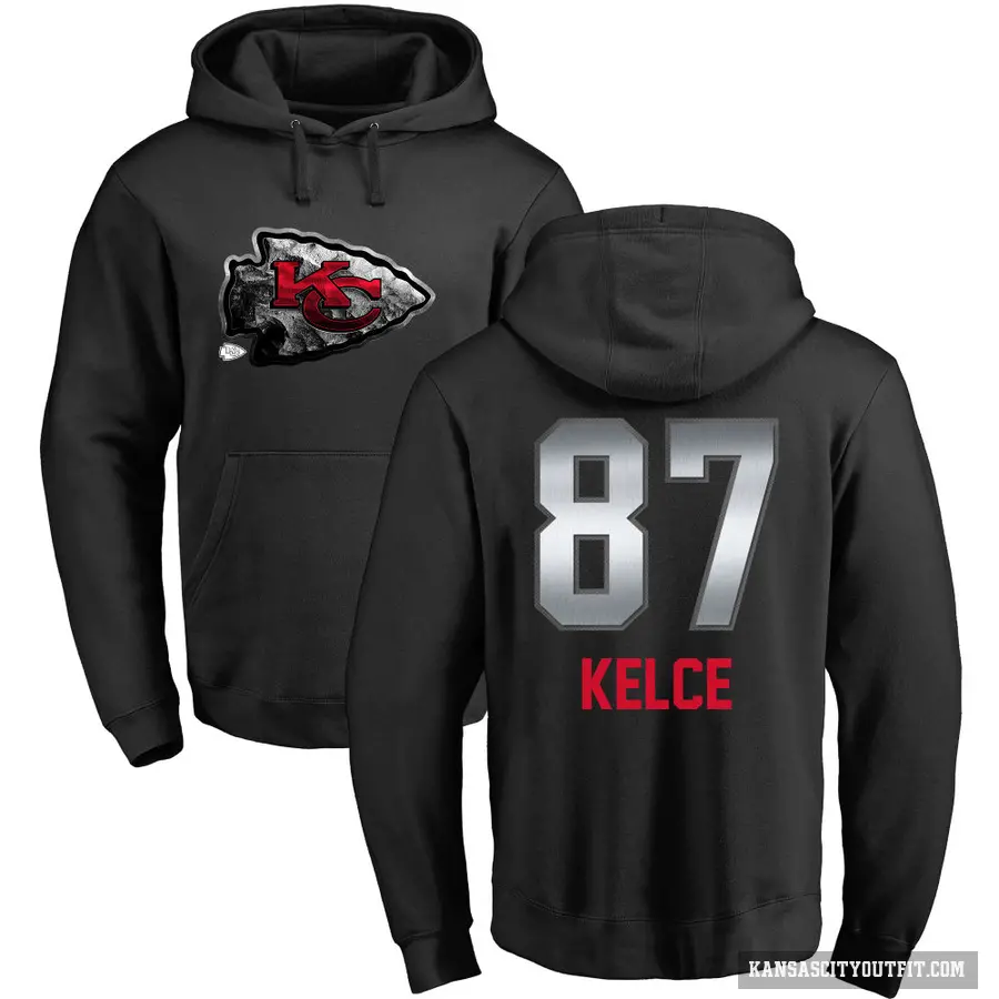 Men's ＃87 Travis Kelce Kansas City Chiefs Black Midnight Mascot Pullover Hoodie