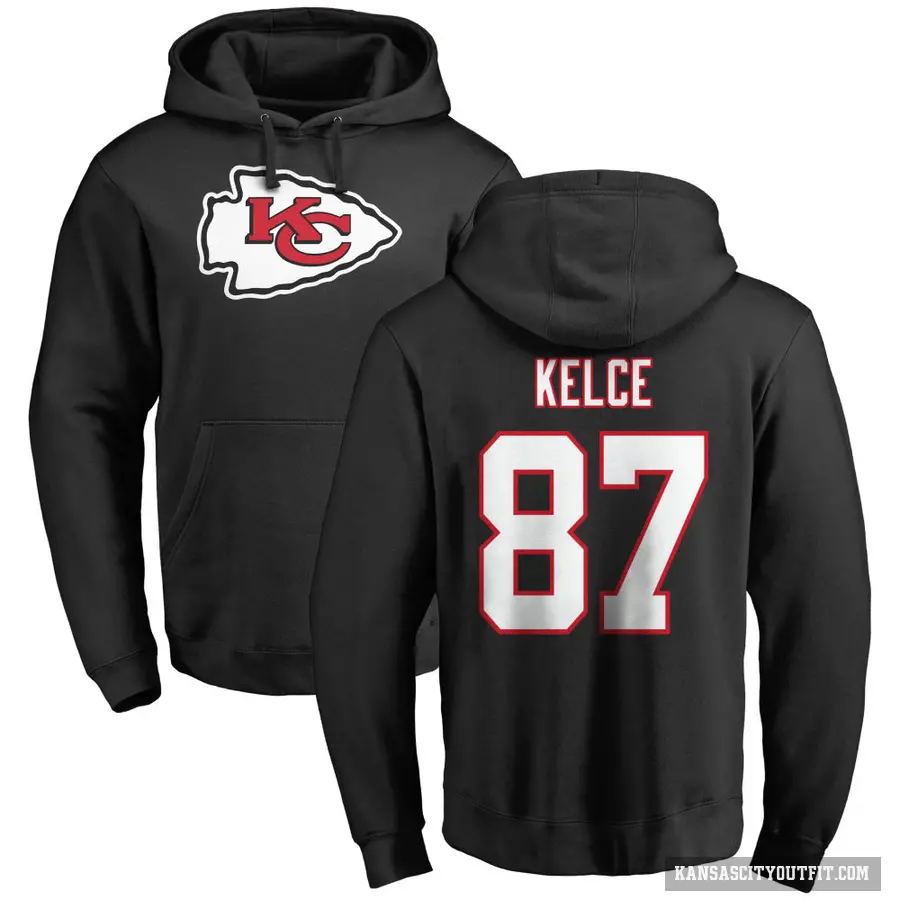 Men's ＃87 Travis Kelce Kansas City Chiefs Black Pro Line Name & Number Logo Pullover Hoodie