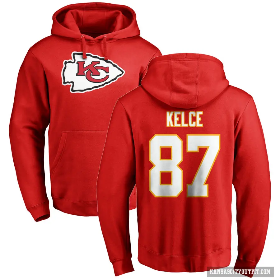 Men's ＃87 Travis Kelce Kansas City Chiefs Red Pro Line Logo Pullover Hoodie