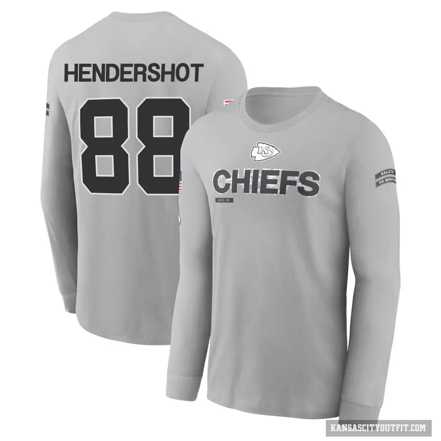 Men's ＃88 Peyton Hendershot Kansas City Chiefs Gray 2024 Salute to Service Long Sleeve T-Shirt