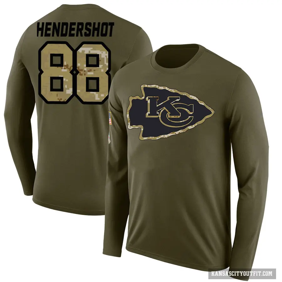 Men's ＃88 Peyton Hendershot Kansas City Chiefs Olive Salute to Service Sideline Long Sleeve T-Shirt