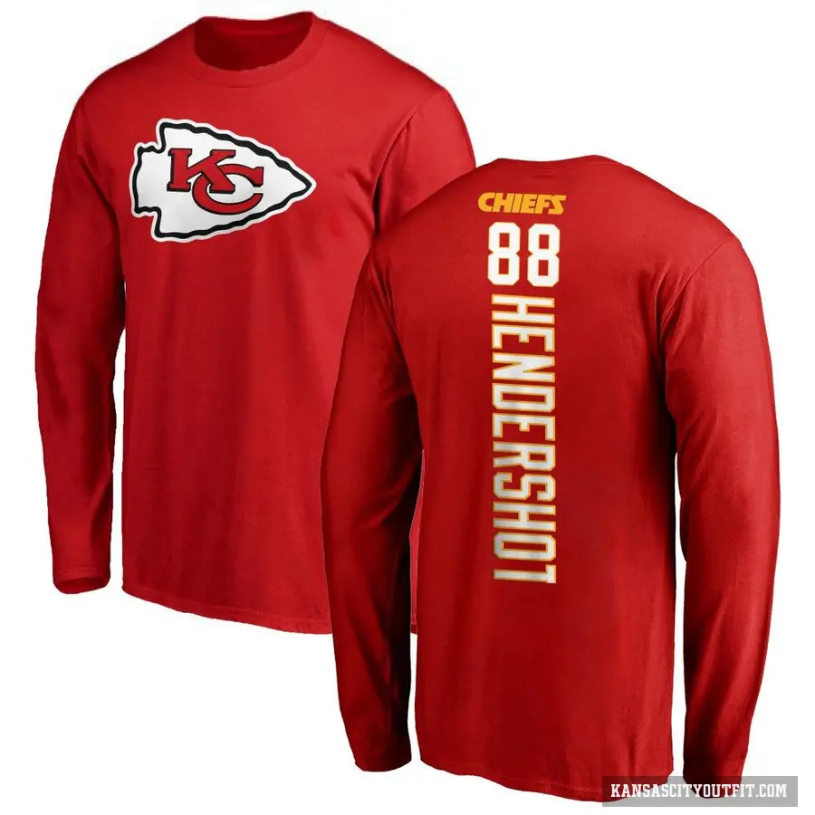 Men's ＃88 Peyton Hendershot Kansas City Chiefs Red Backer Long Sleeve T-Shirt