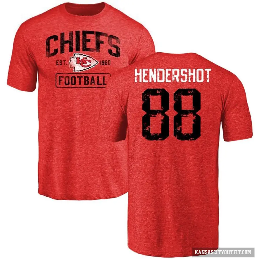 Men's ＃88 Peyton Hendershot Kansas City Chiefs Red Distressed T-Shirt