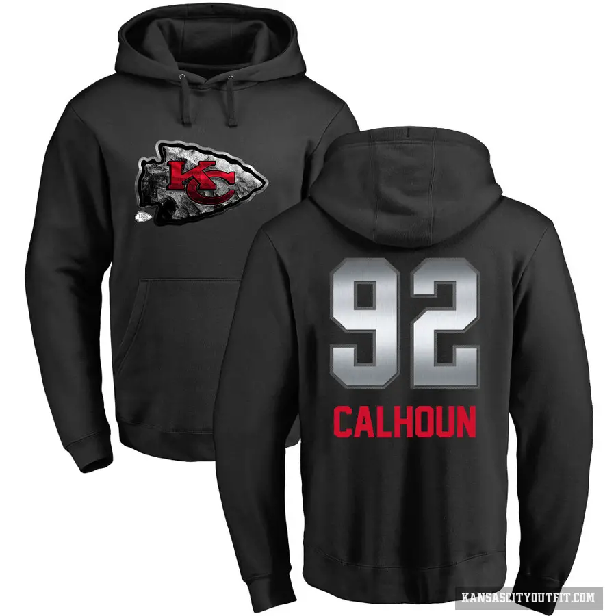 Men's ＃92 Shilique Calhoun Kansas City Chiefs Black Midnight Mascot Pullover Hoodie