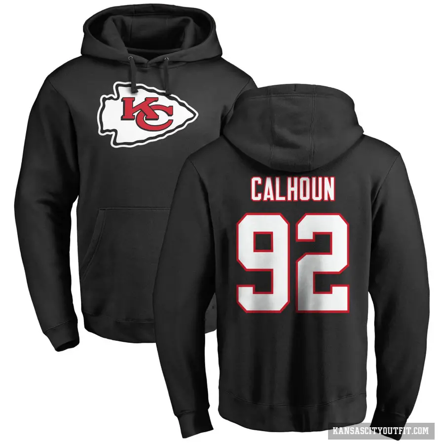 Men's ＃92 Shilique Calhoun Kansas City Chiefs Black Pro Line Name & Number Logo Pullover Hoodie