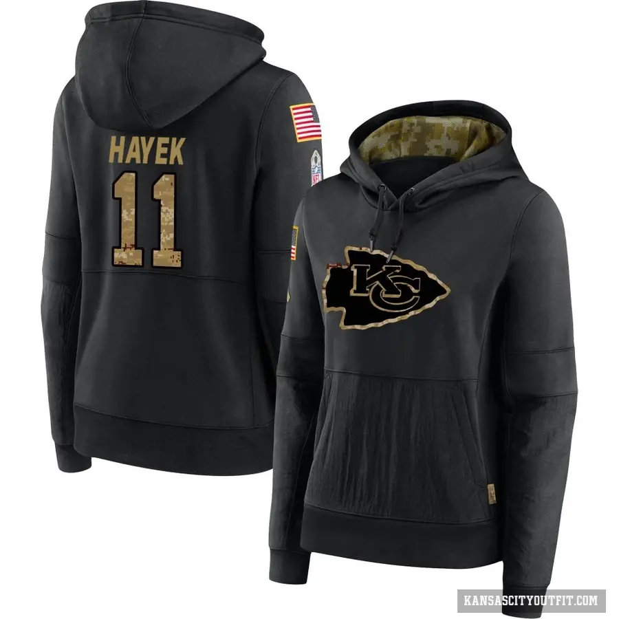 Women's ＃11 Jaaron Hayek Kansas City Chiefs Black 2020 Salute to Service Sideline Performance Pullover Hoodie