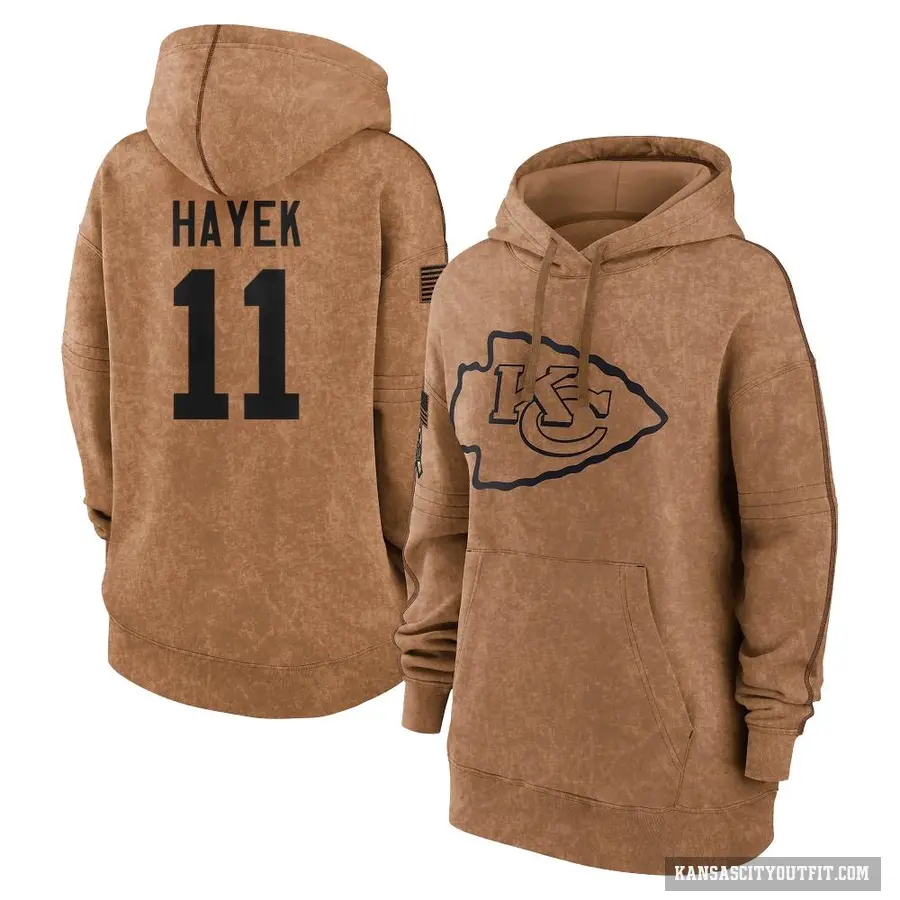 Women's ＃11 Jaaron Hayek Kansas City Chiefs Brown 2023 Salute To Service Pullover Hoodie