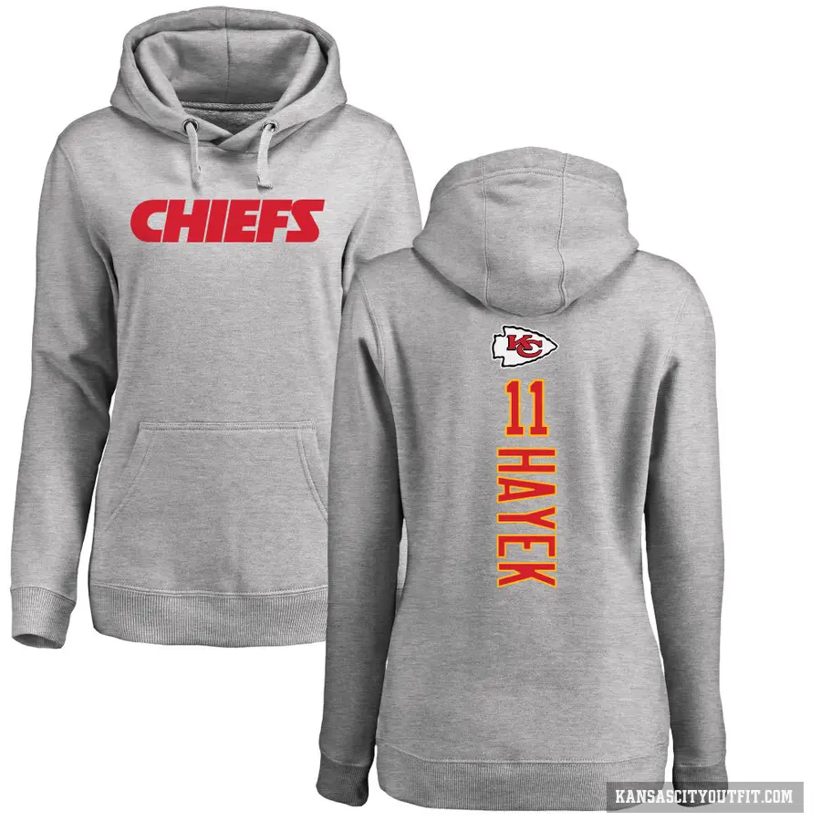 Women's ＃11 Jaaron Hayek Kansas City Chiefs Pro Line Ash Backer Pullover Hoodie