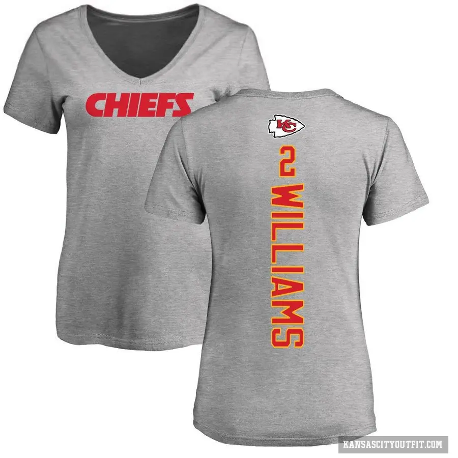 Women's ＃2 Joshua Williams Kansas City Chiefs Ash Backer V-Neck T-Shirt