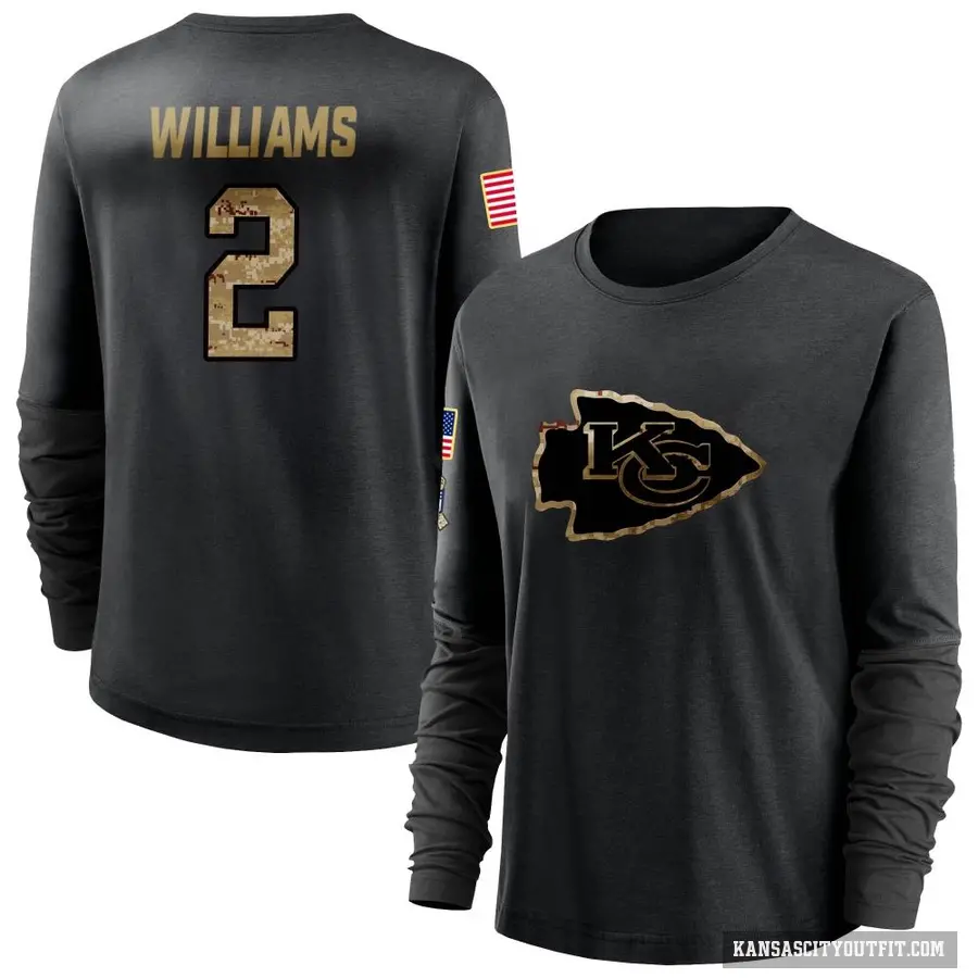 Women's ＃2 Joshua Williams Kansas City Chiefs Black 2020 Salute To Service Sideline Performance Long Sleeve T-Shirt