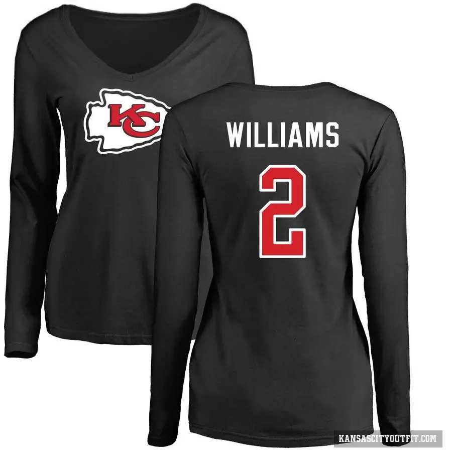 Women's ＃2 Joshua Williams Kansas City Chiefs Black Logo Slim Fit Long Sleeve T-Shirt