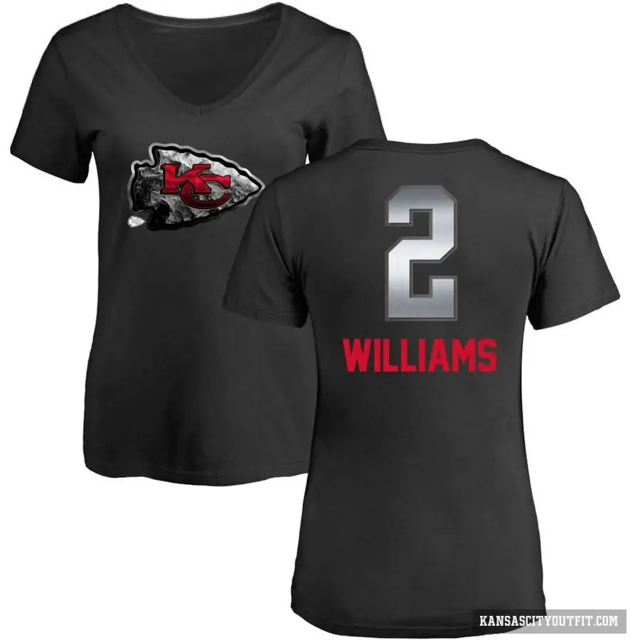 Women's ＃2 Joshua Williams Kansas City Chiefs Black Midnight Mascot T-Shirt