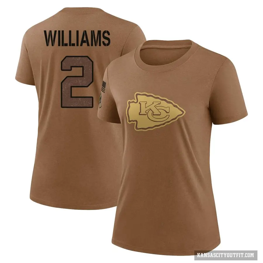 Women's ＃2 Joshua Williams Kansas City Chiefs Brown 2023 Salute To Service Performance T-Shirt